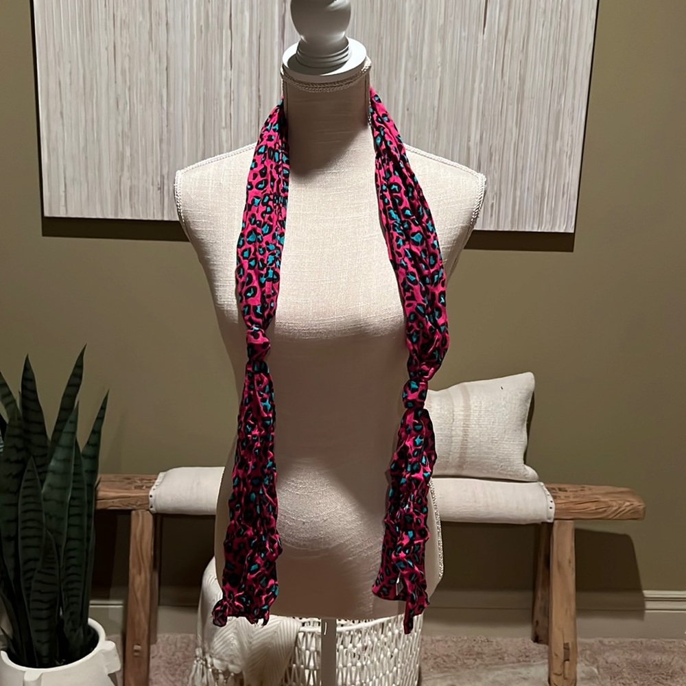 Fuschia, Teal and Black Cheetah Scarf